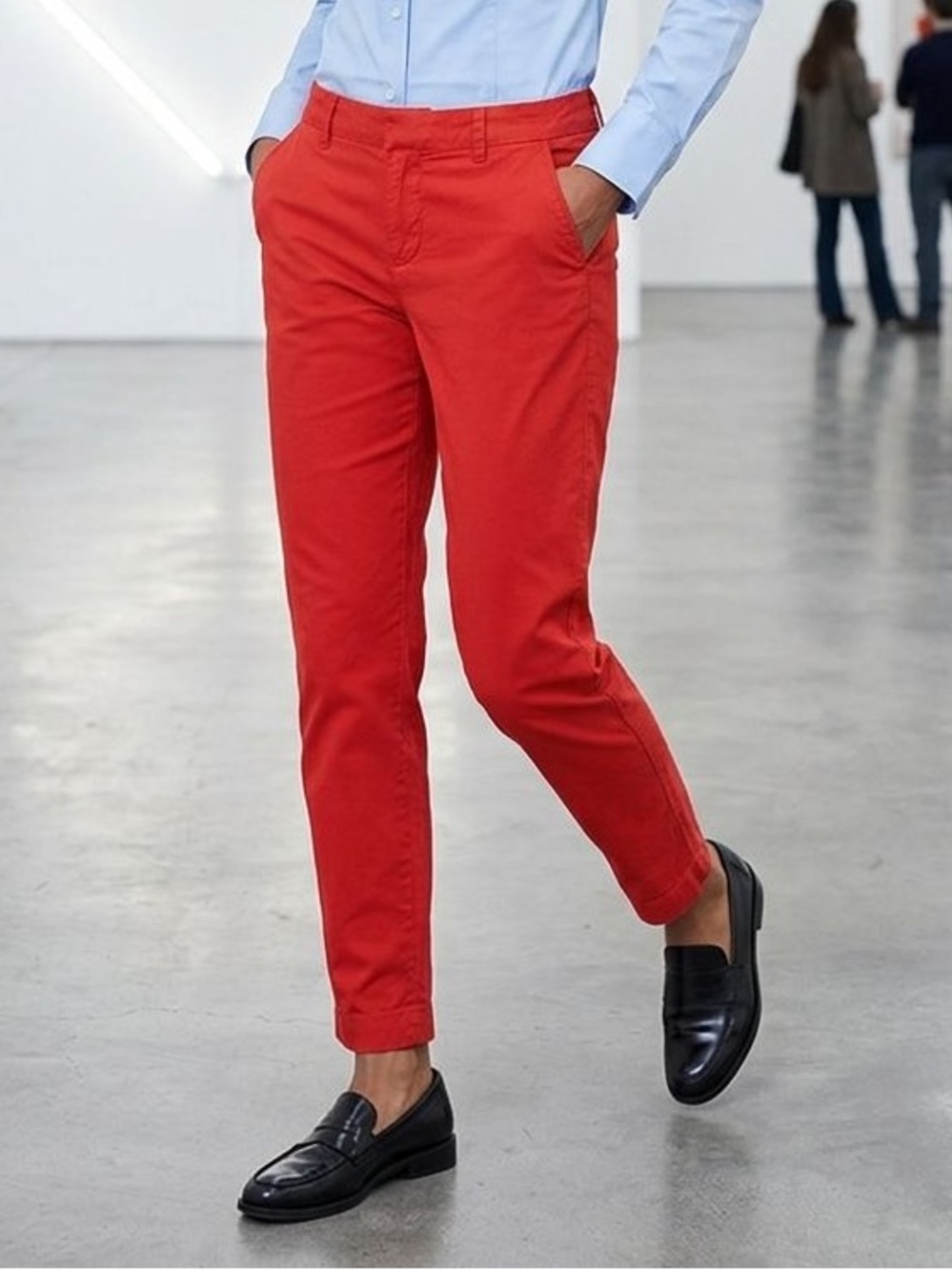 fresh Bold Red Jeans with Orange Logo Tag